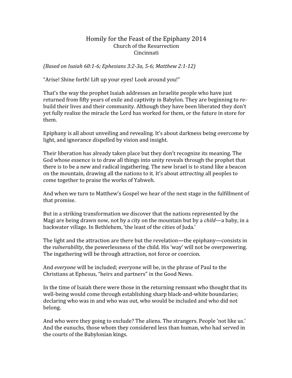 Homily for the Feast of the Epiphany 2014