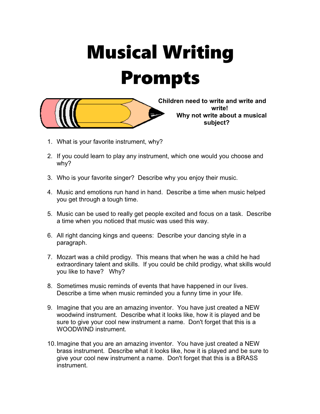 Musical Writing Prompts