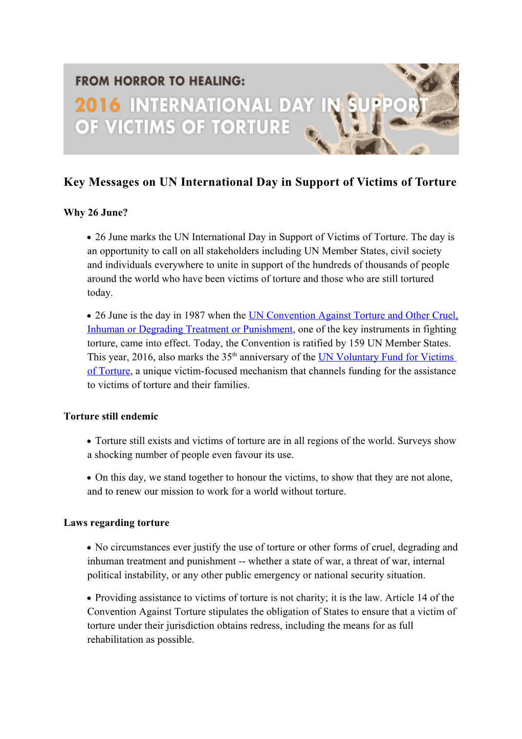 Key Messages Onun International Day in Support of Victims of Torture