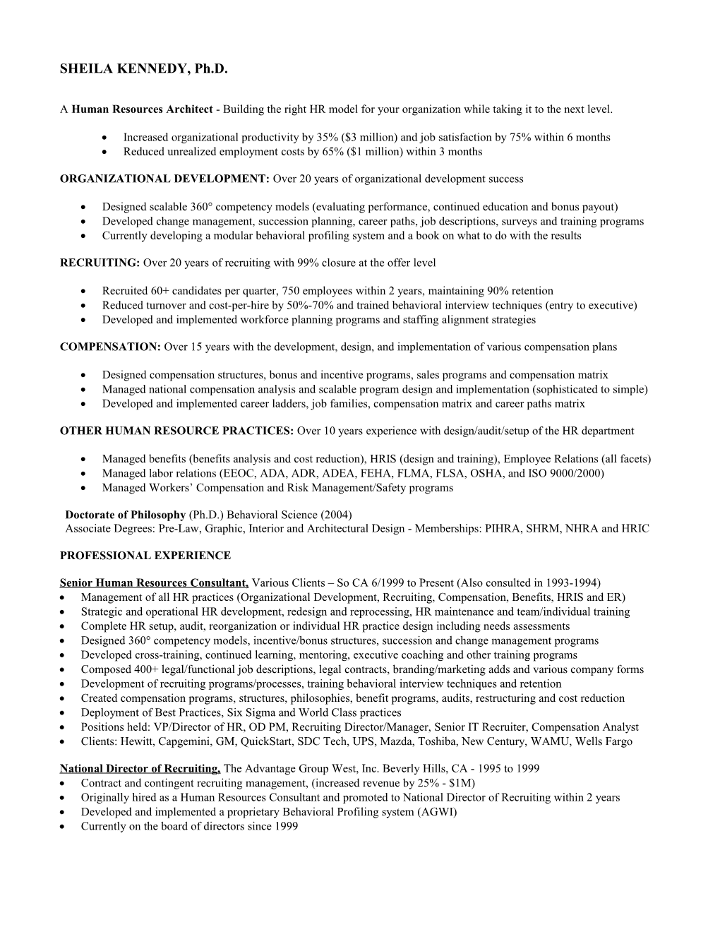 Sheila Kennedy's Executive HR Resume