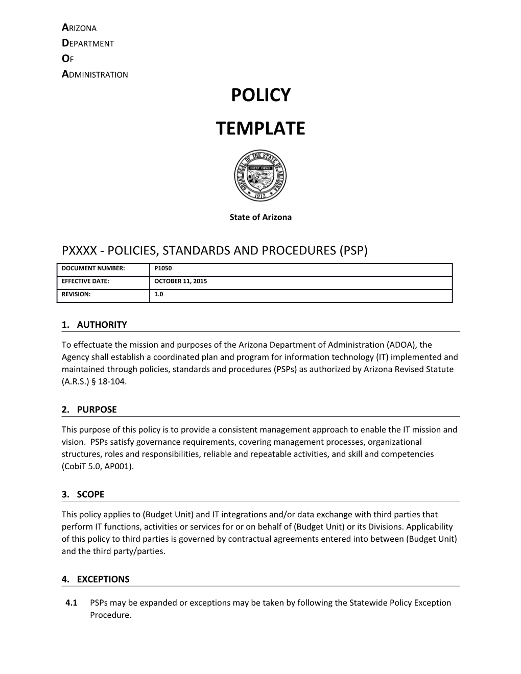 P1050 Policy, Standard and Procedure Policy