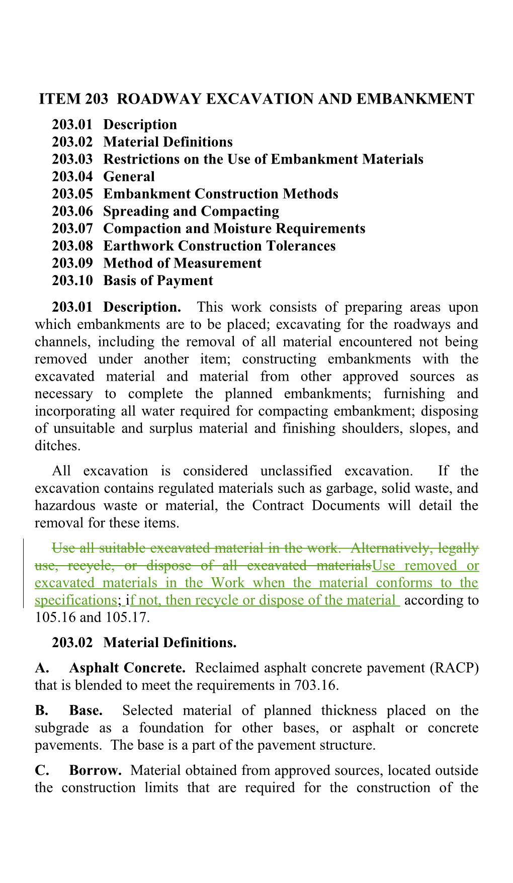 Item 203 Roadway Excavation and Embankment