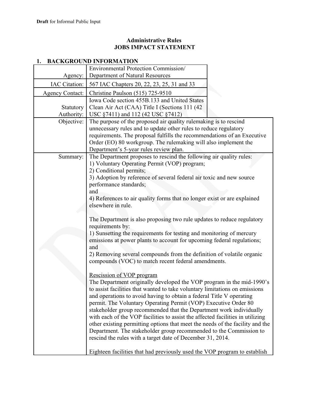 Jobs Impact Statement