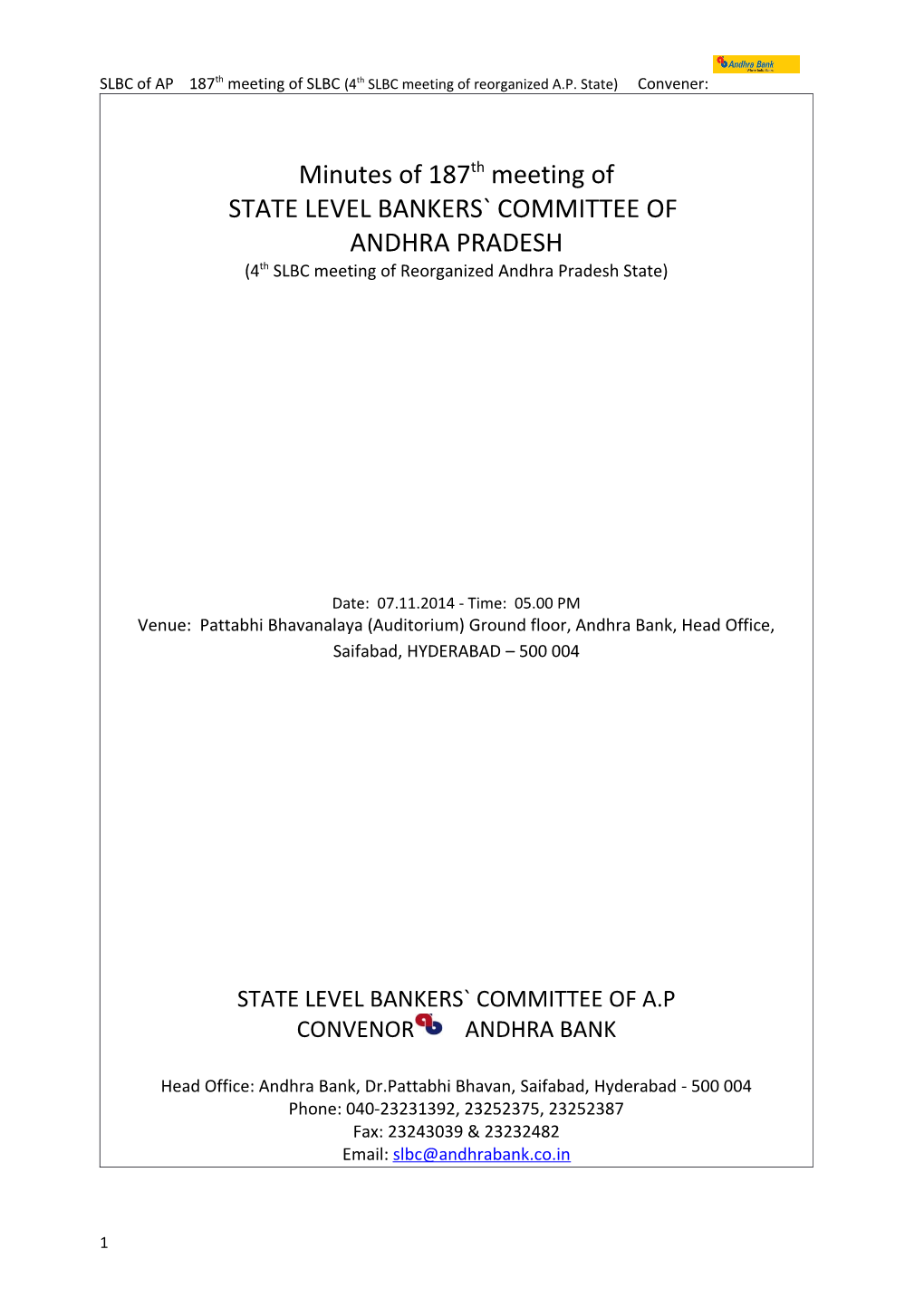 State Level Bankers Committee Of