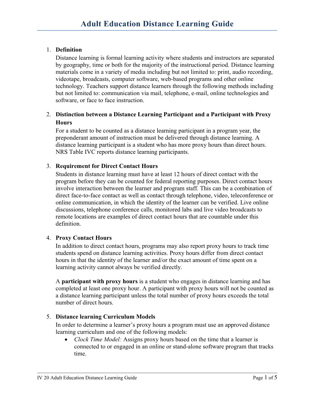 State Policy Document for Distance Learning - TWC