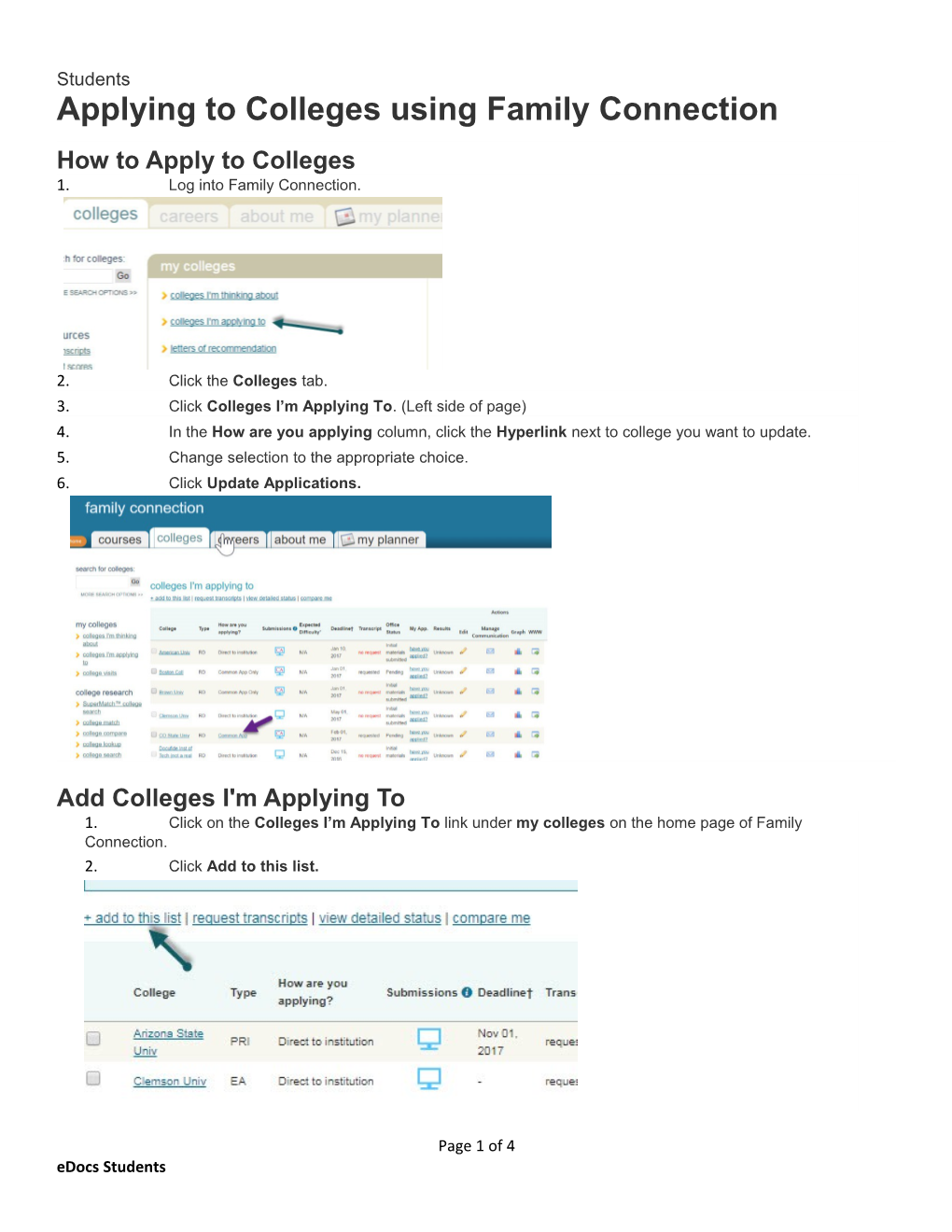 Applying to Colleges Using Family Connection