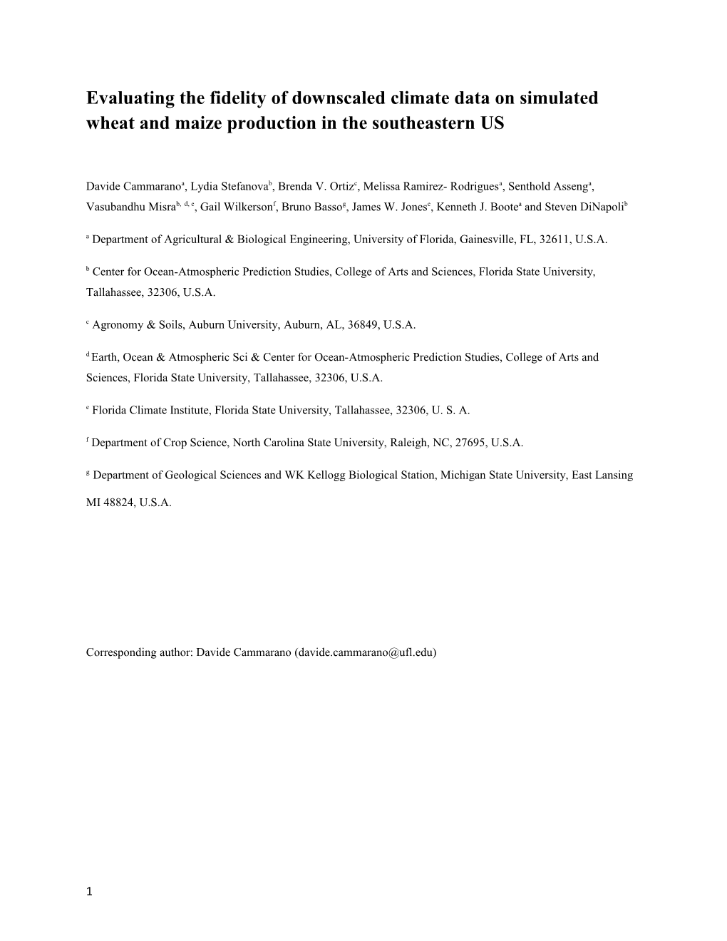 Evaluating the Fidelity of Downscaled Climate Data on Simulated Wheat and Maize Production