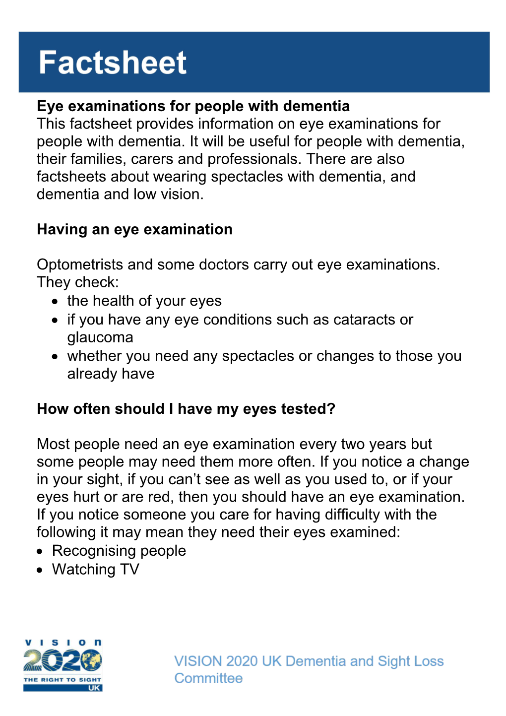 Eye Examinations for People with Dementia