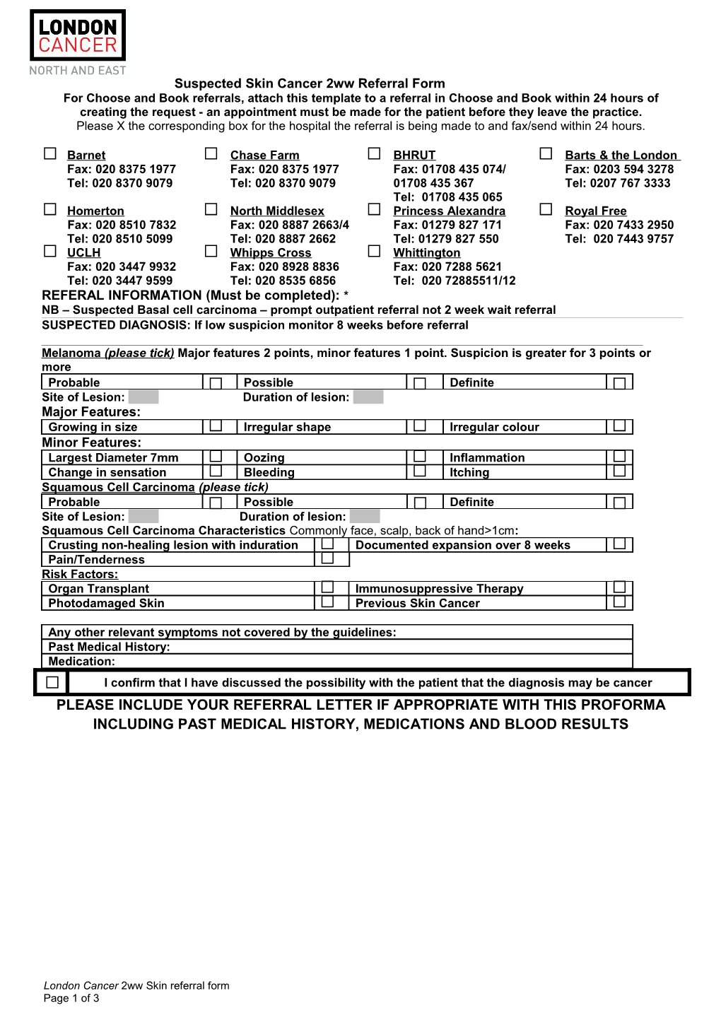 London Cancer 2Ww Skin Referral Form Page 1 of 3