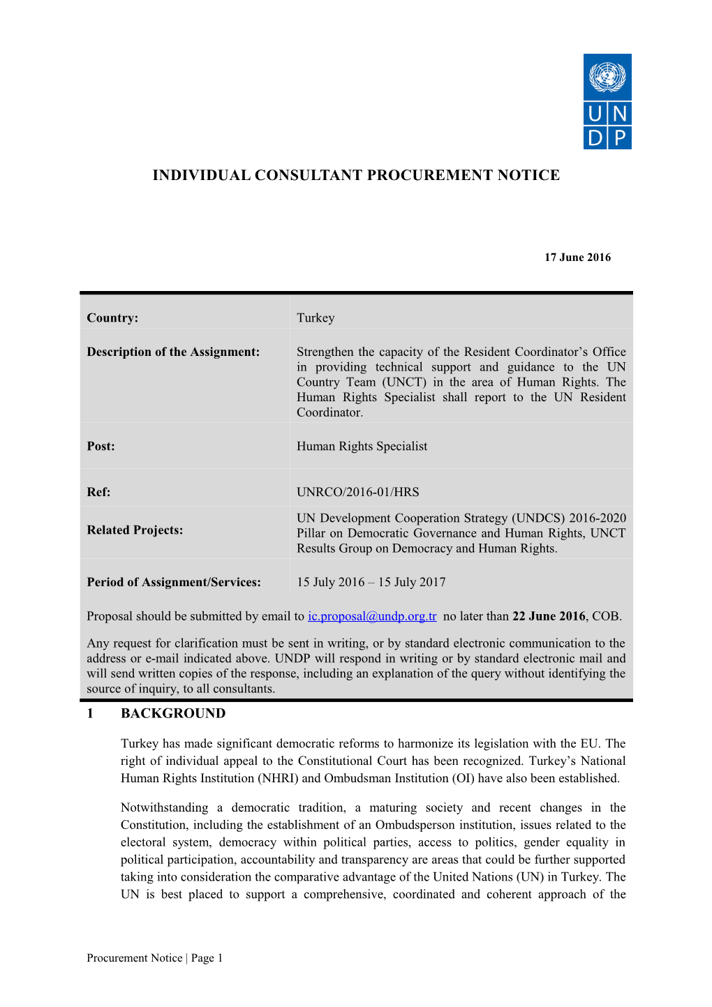 Individual Consultant Procurement Notice