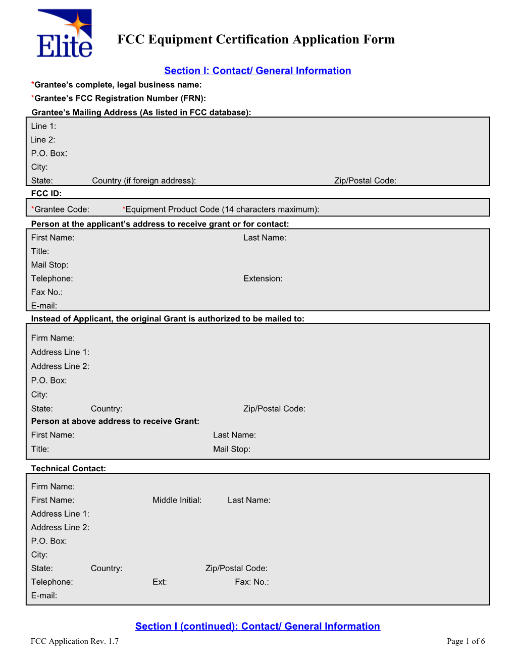 FCC Equipment Certification Application Form