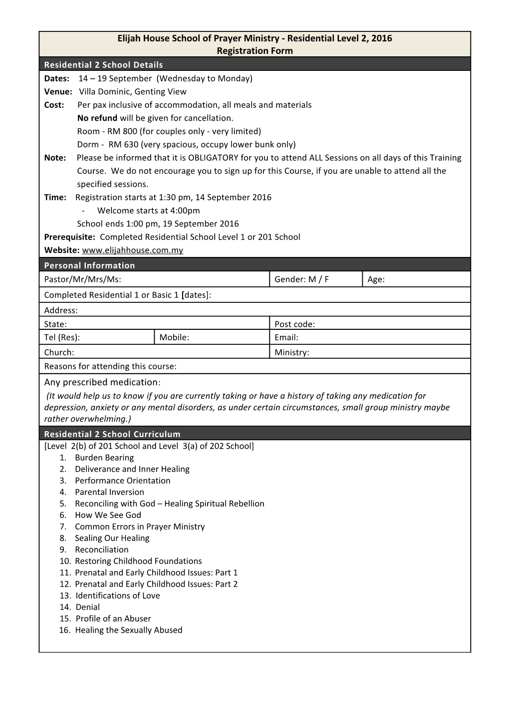 Residential 2 School Details