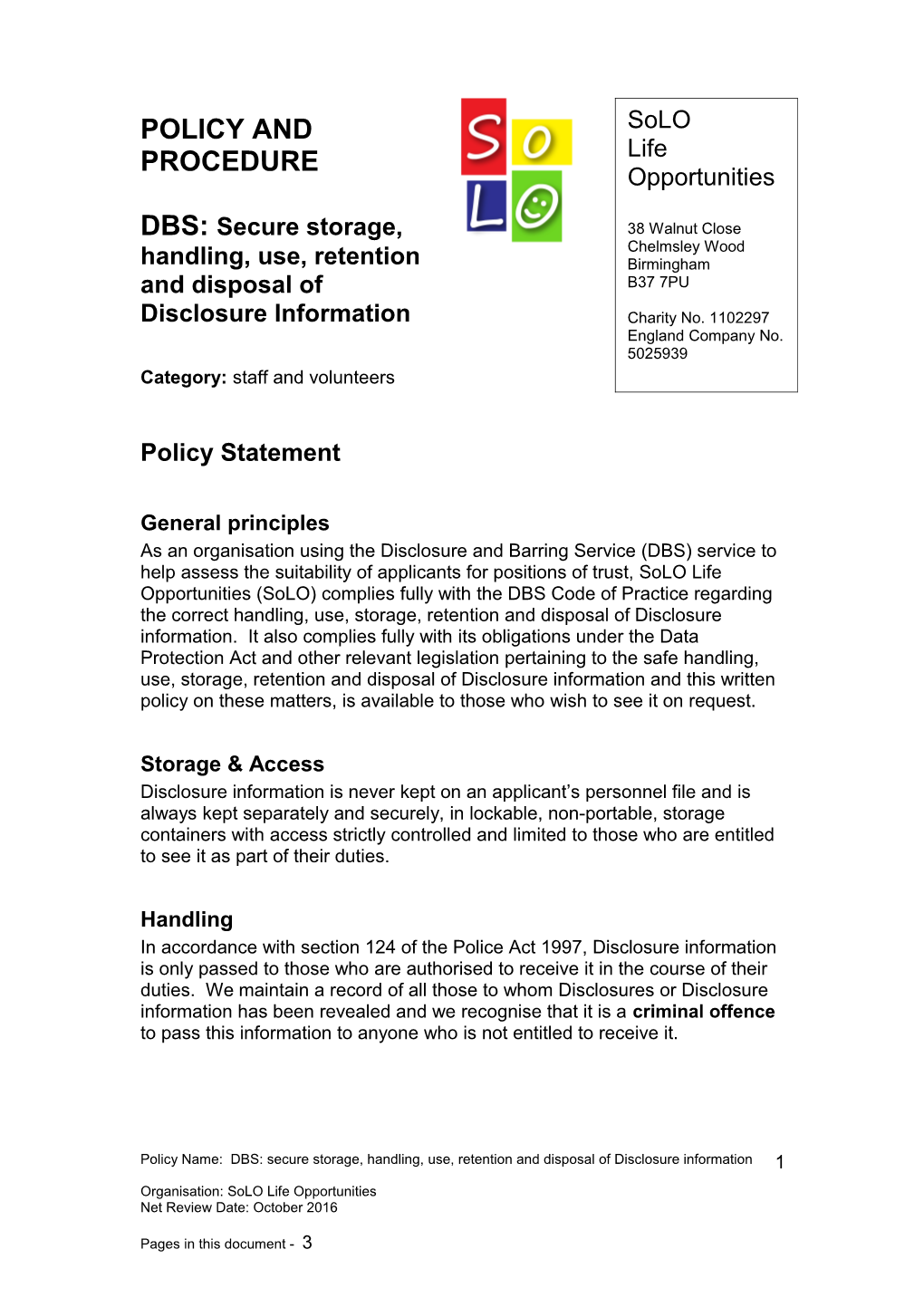 DBS: Secure Storage