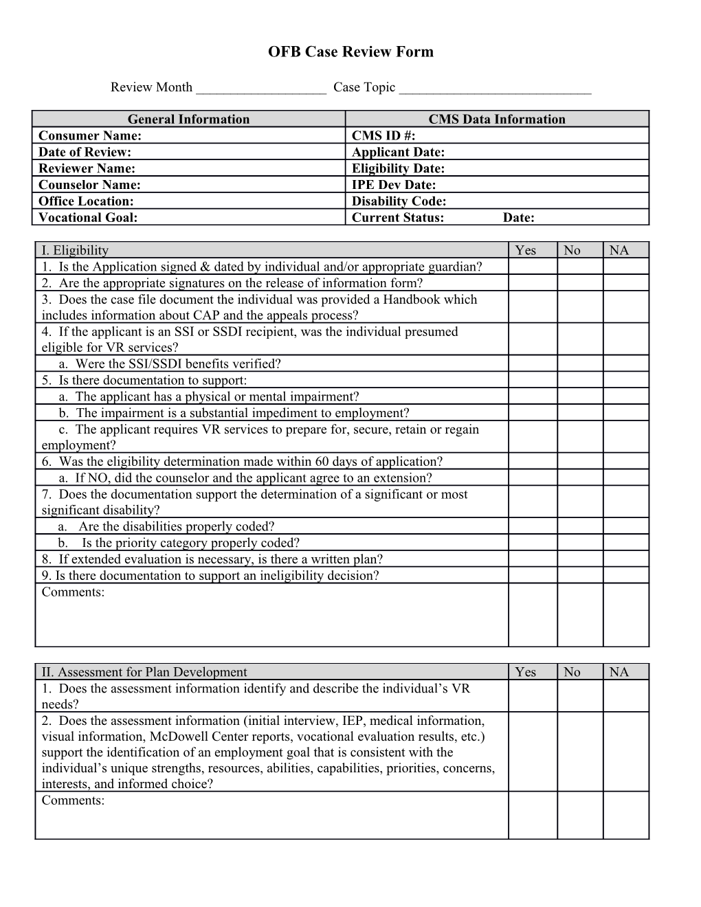 OFB Case Review Form