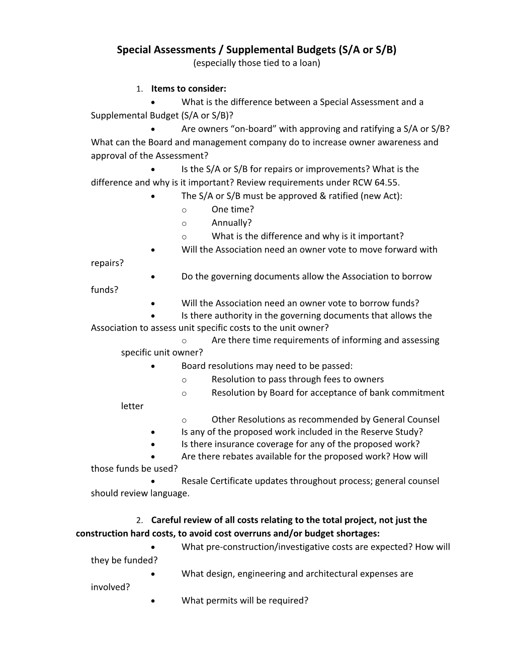 Special Assessments / Supplemental Budgets (S/A Or S/B)