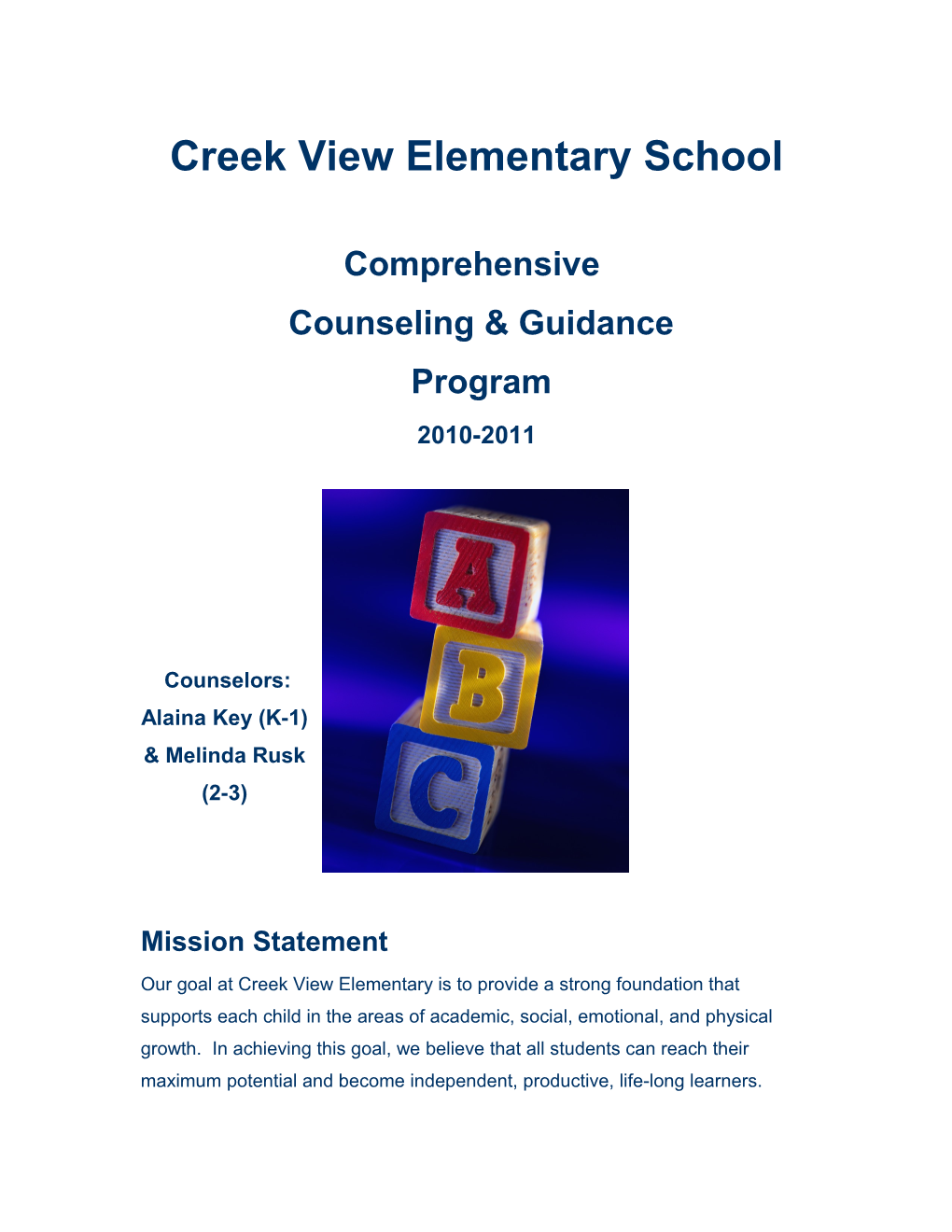 Chelsea Elementary School S Comprehensive Counseling and Guidance Program