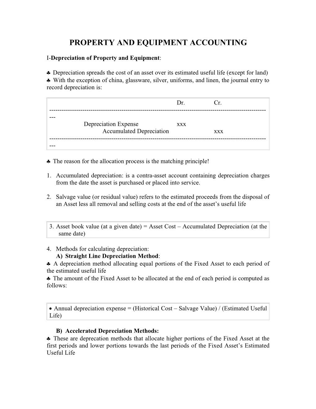 Property and Equipment Accounting