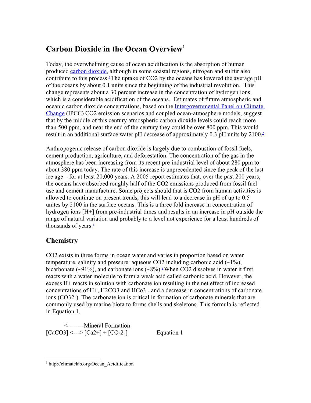 Carbon Dioxide in the Ocean Overview 1