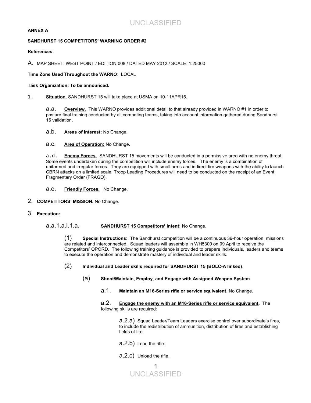 Sandhurst 15Competitors Warning Order #2