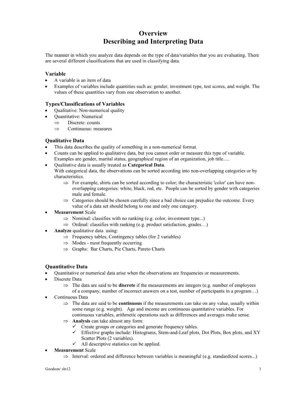 Describing and Interpreting Data