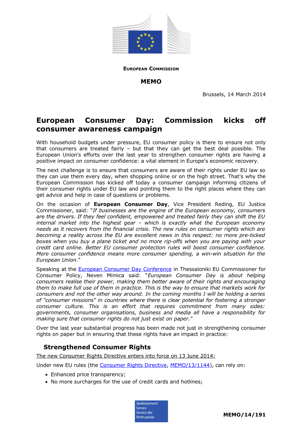 European Consumer Day: Commission Kicks Off Consumer Awareness Campaign