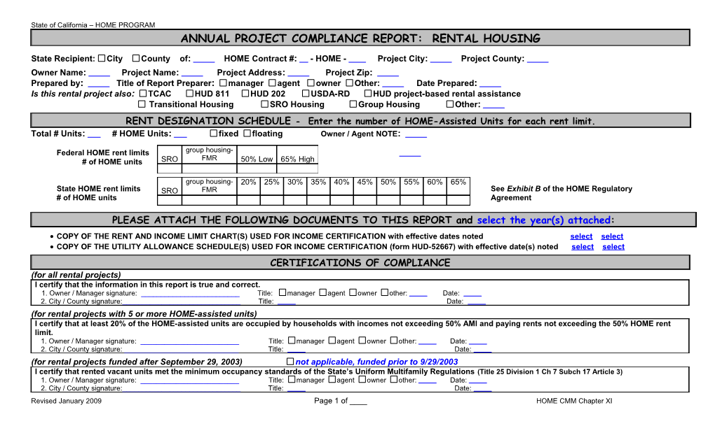 Project Compliance Report: Rental Housing