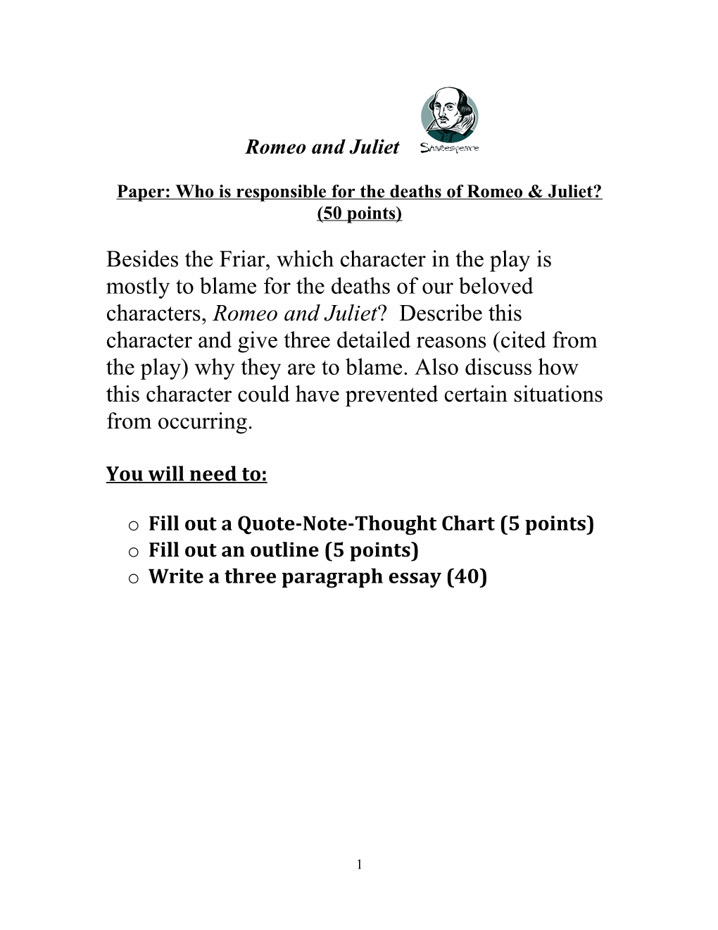 Writing Prompts for Romeo and Juliet