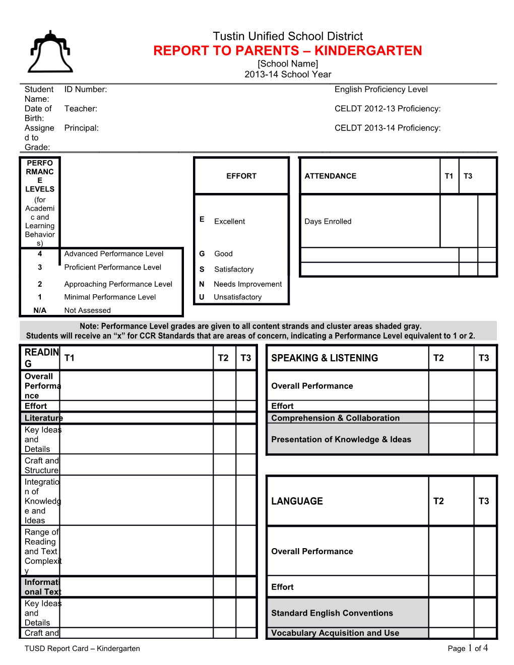 TUSD Report Card Kindergartenpage 1 of 2