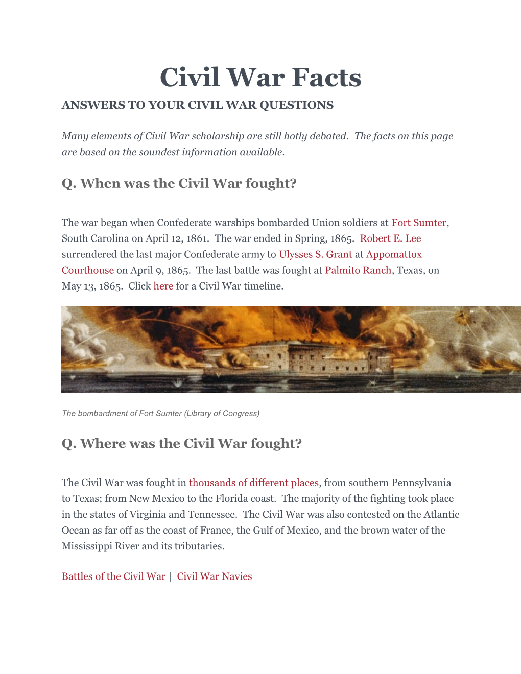 Answers to Your Civil War Questions