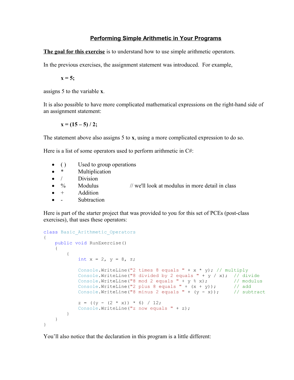 Performing Simple Arithmetic in Your Programs