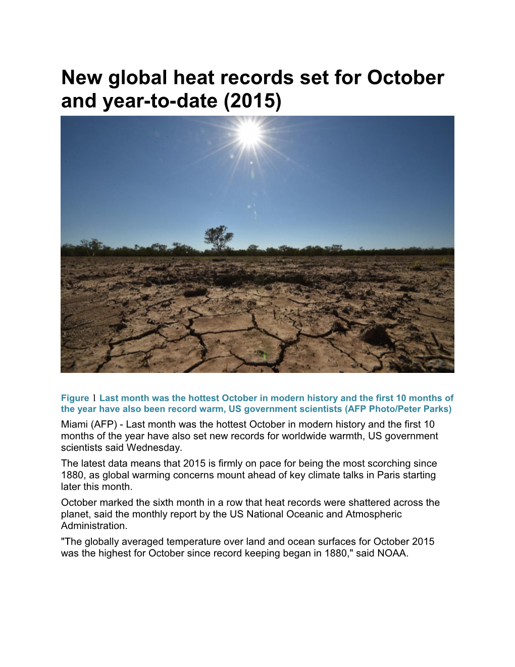 New Global Heat Records Set for October and Year-To-Date (2015)