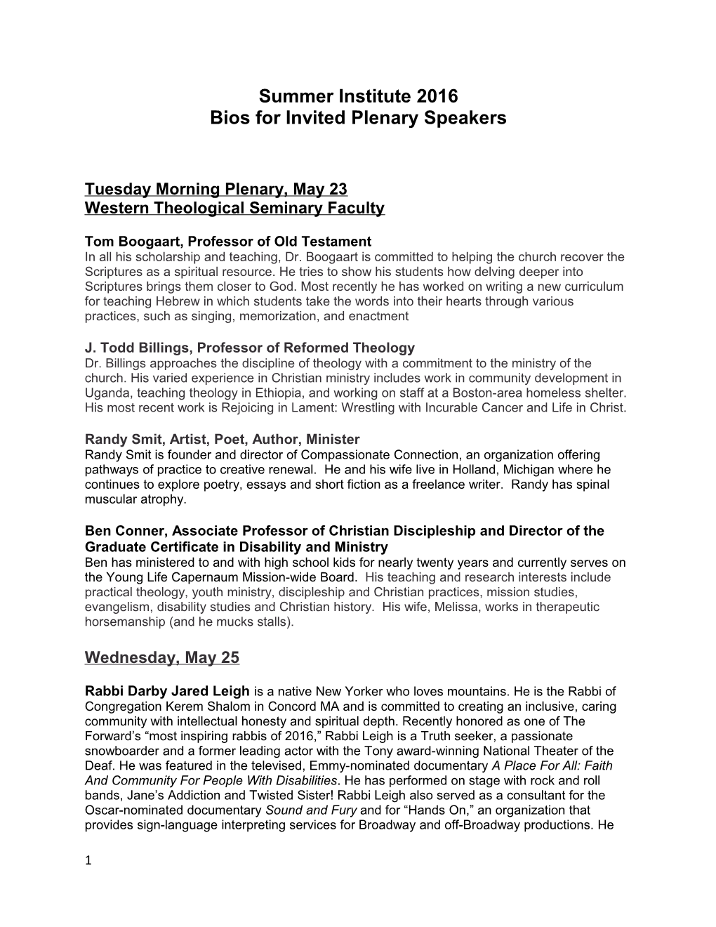 Bios for Invited Plenary Speakers