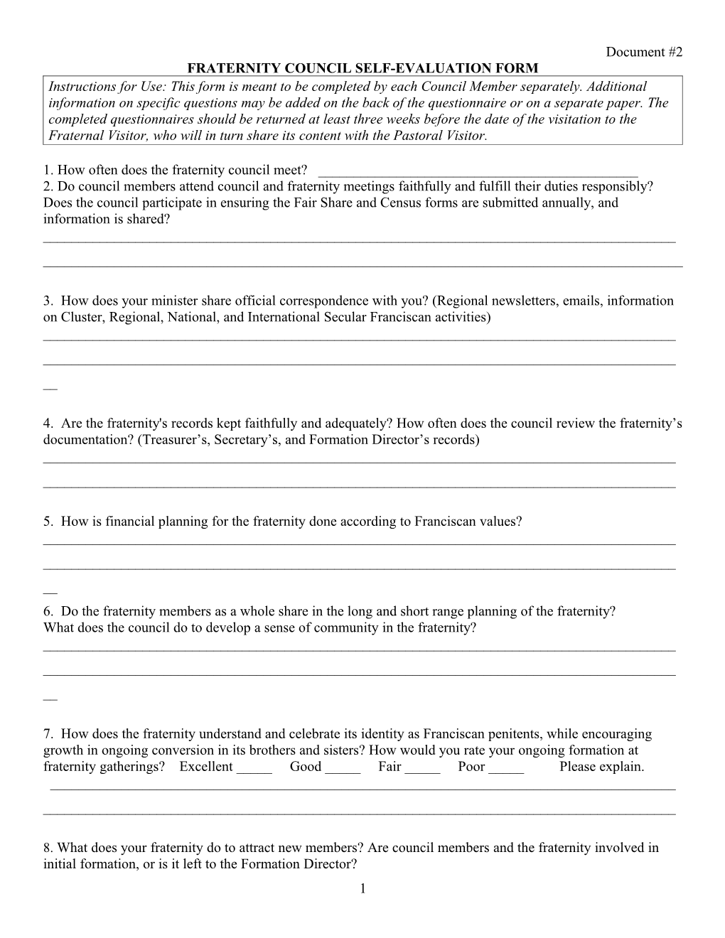 Fraternity Council Self-Evaluation Form