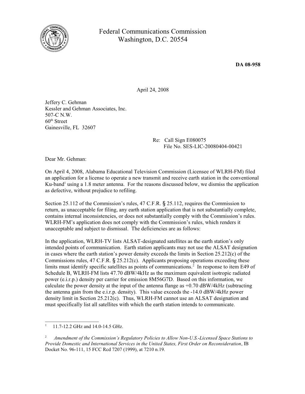 Federal Communications Commission DA 08-958
