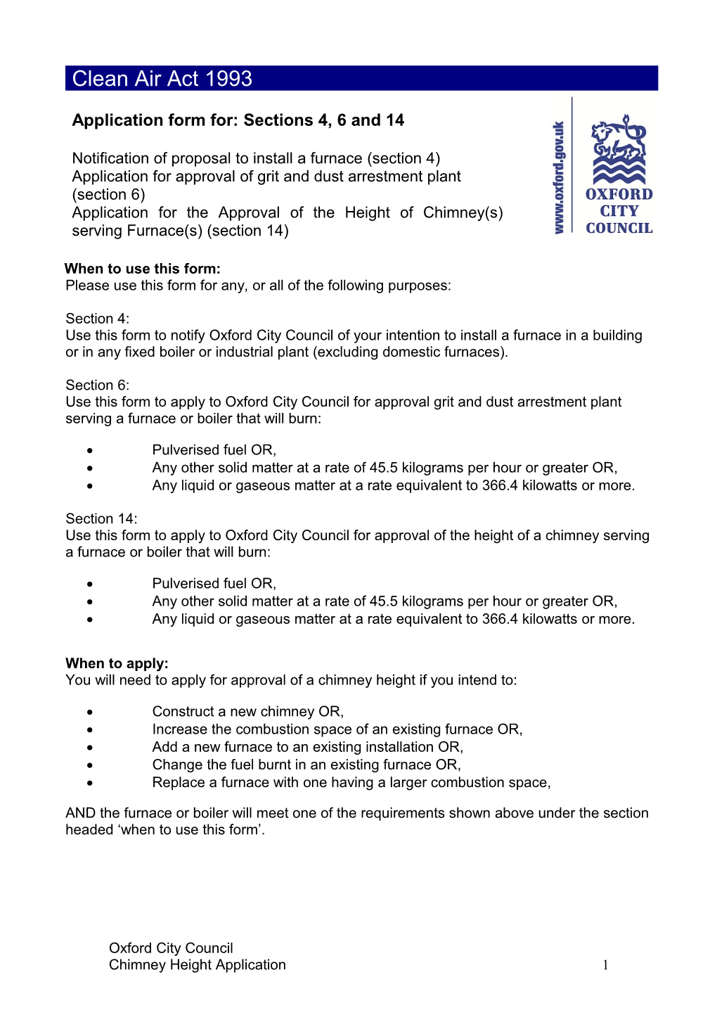 Chimney Height Approval Application