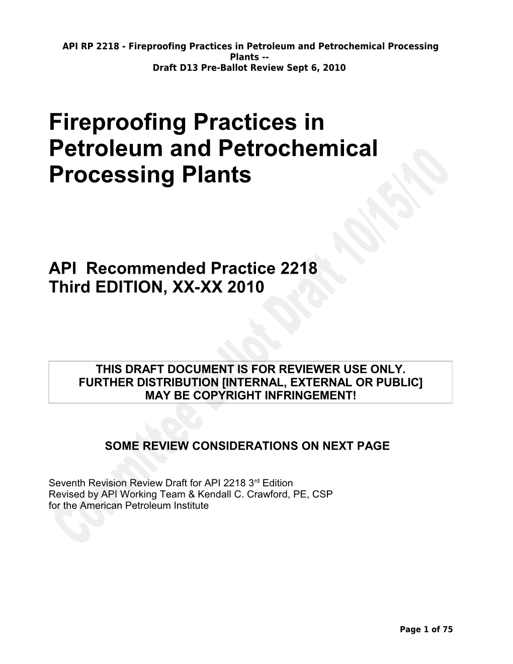 API RP 2218 - Fireproofing Practices in Petroleum and Petrochemical Processing Plants