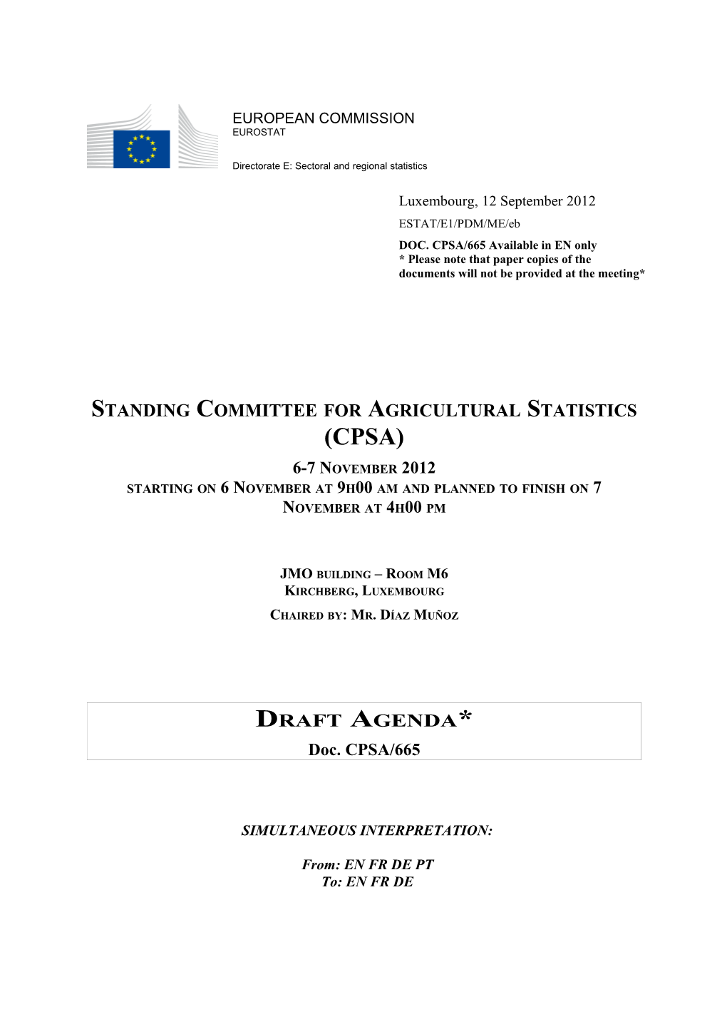 Standing Committee for Agricultural Statistics (CPSA)