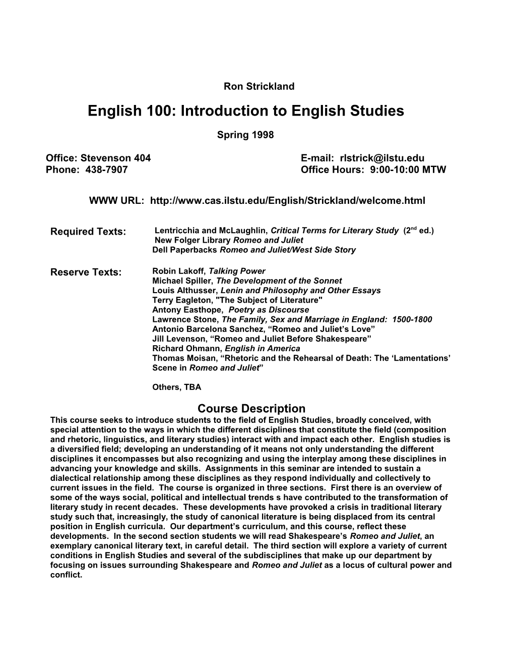 English 100: Introduction to English Studies/ 1