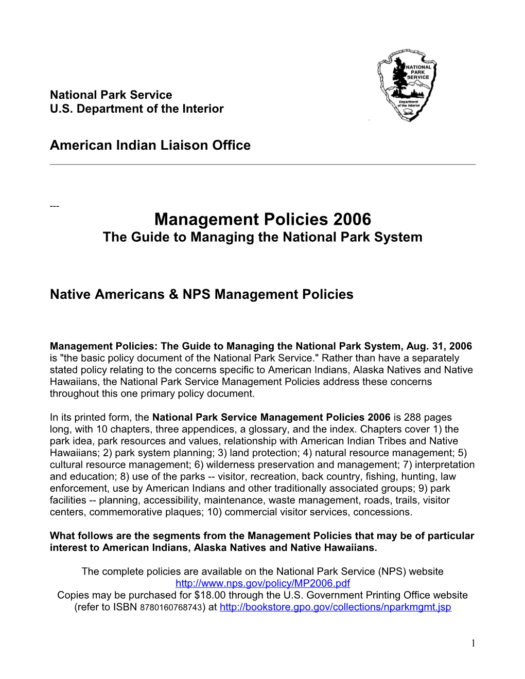 NPS Management Policies 2006