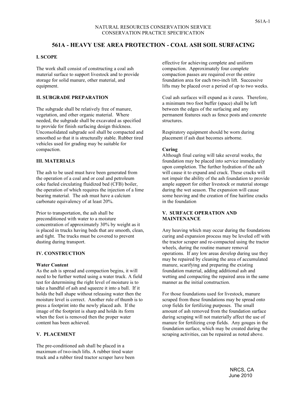 561A - HEAVY Use Area Protection - COAL ASH SOIL SURFACING