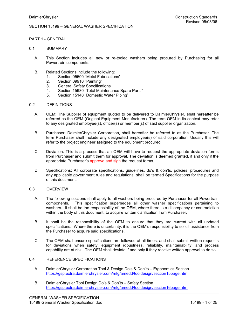 Section 15199 General Washer Specification