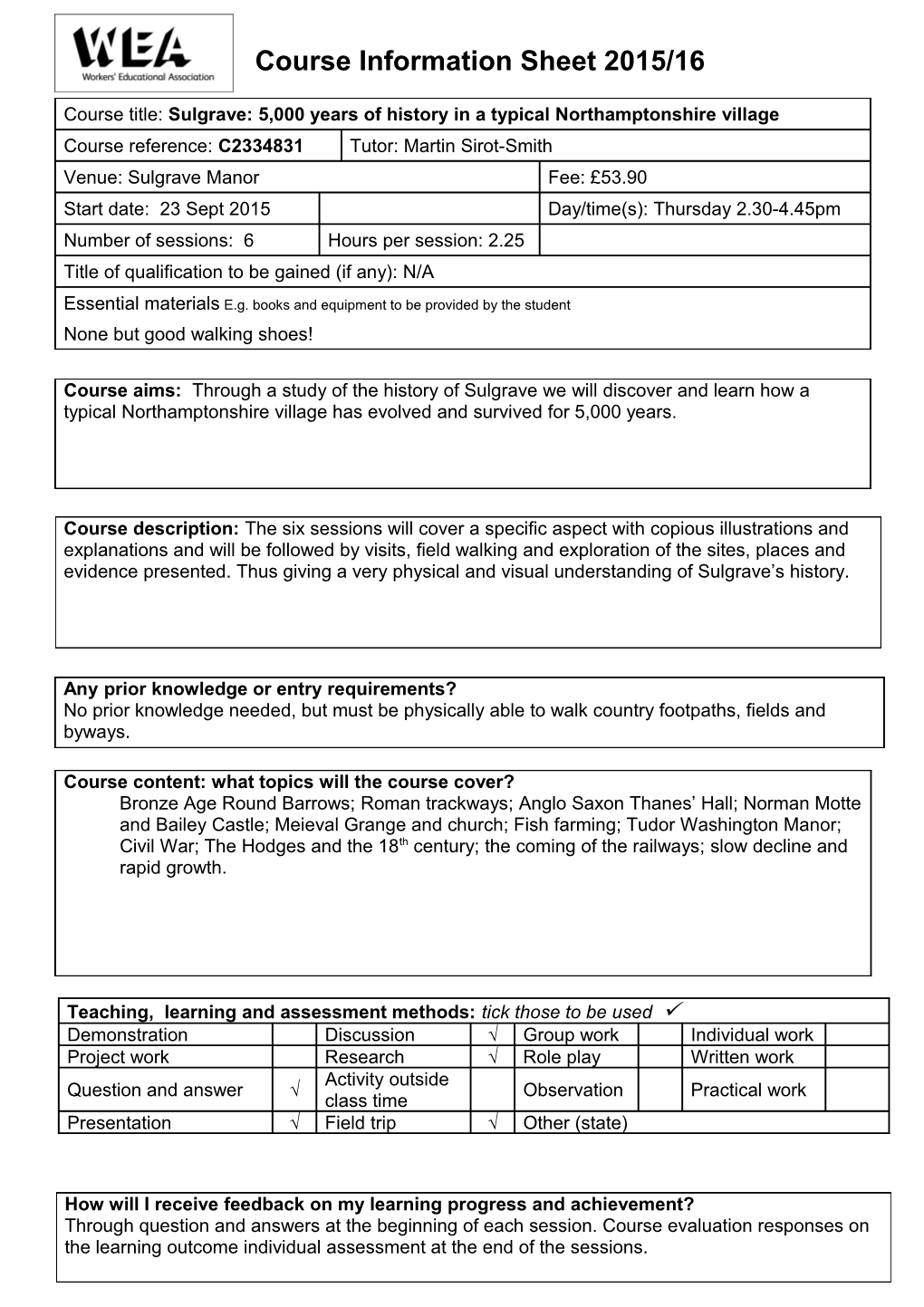 Course Information Sheet2015/16