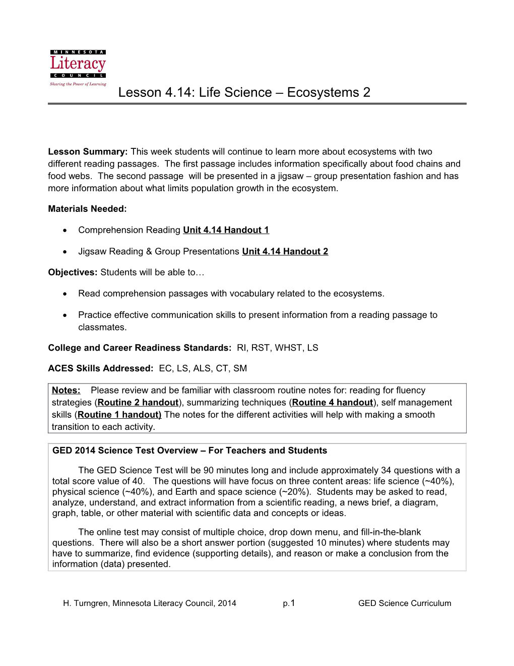 Lesson 4.14: Life Science Ecosystems 2