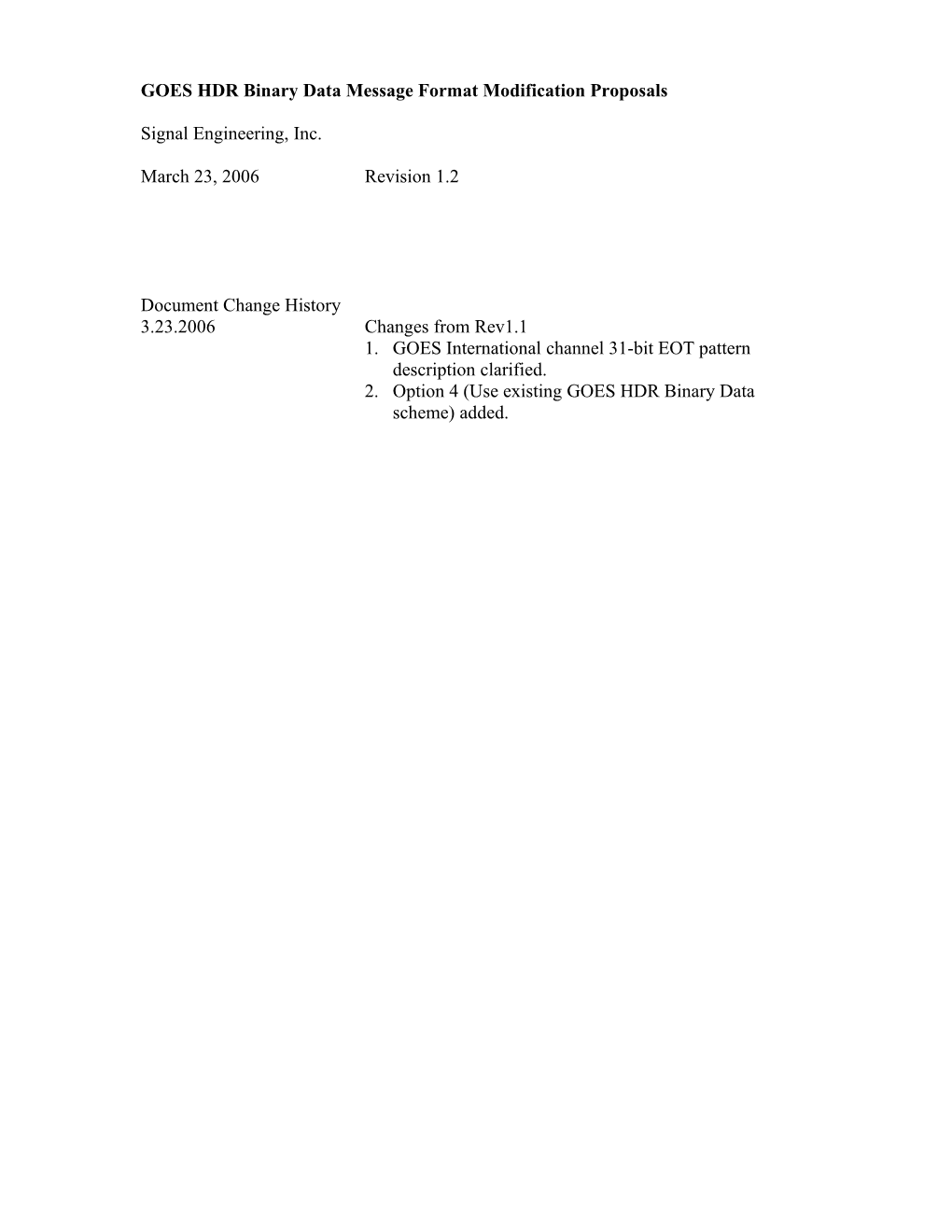 GOES HDR Binary Data Message Format Modification Proposals