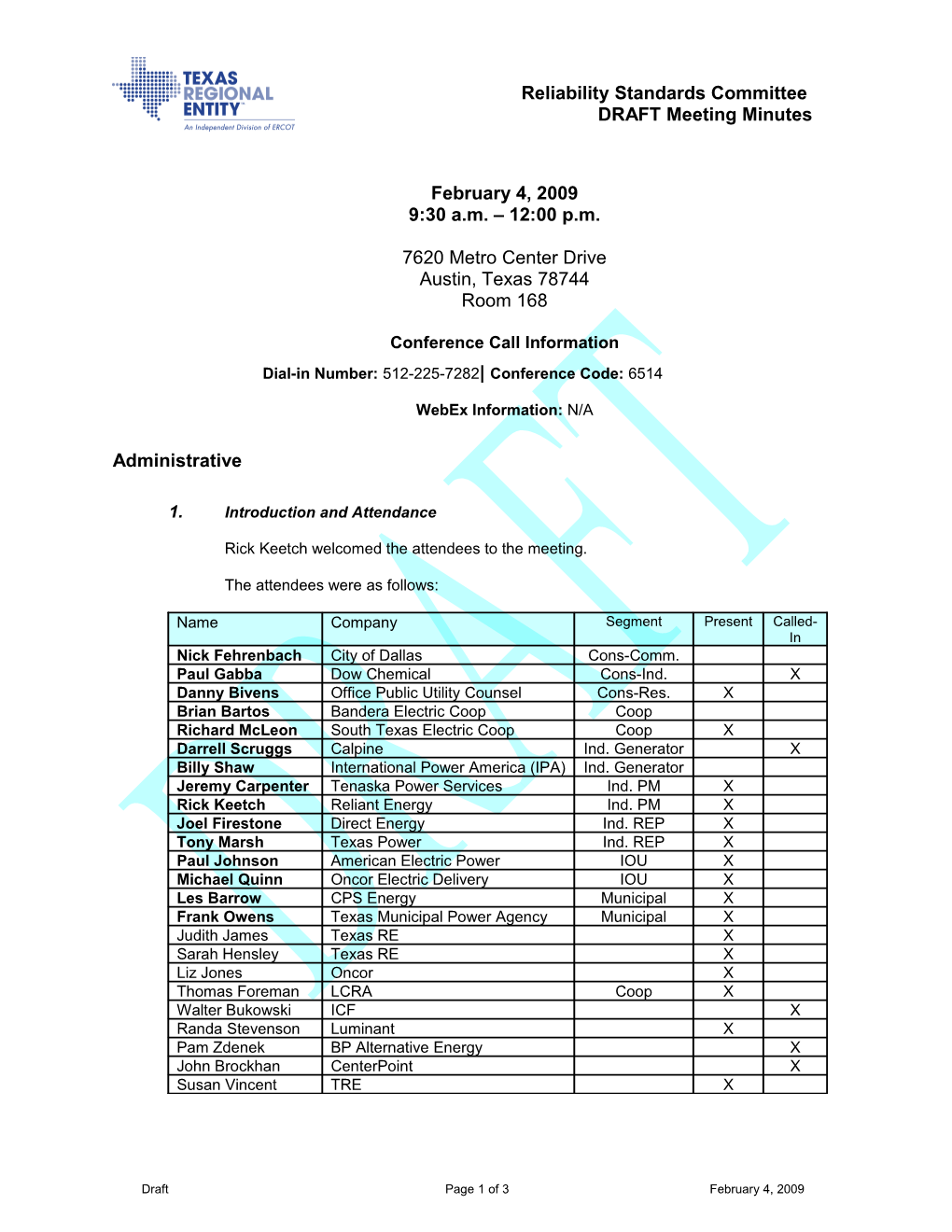 Draft RSC Meeting Minutes February 4, 2009