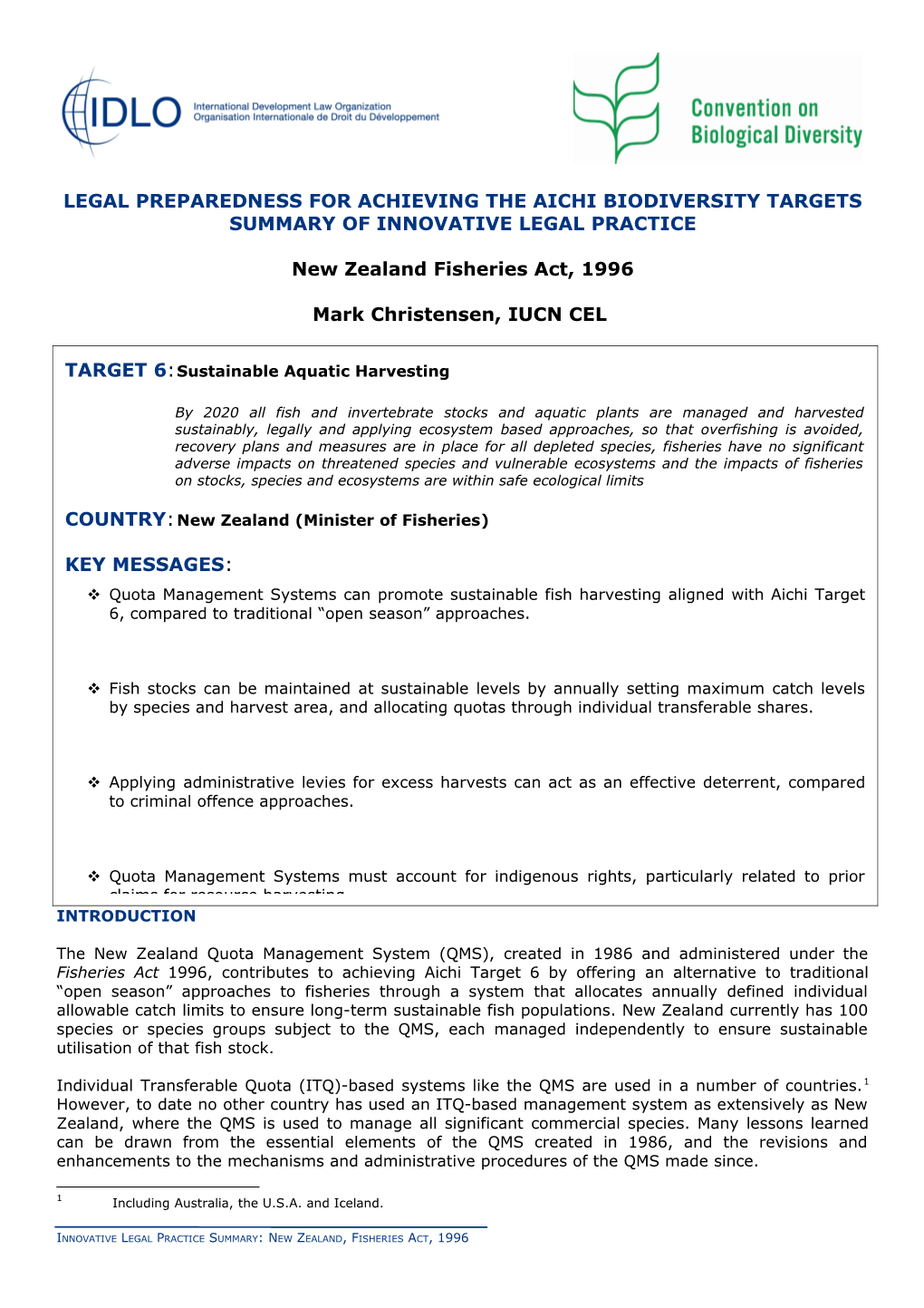 Legal Preparedness for Achieving the Aichi Biodiversity Targets