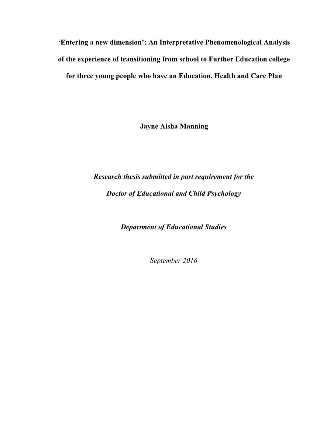 Research Thesis Submitted in Part Requirement for The