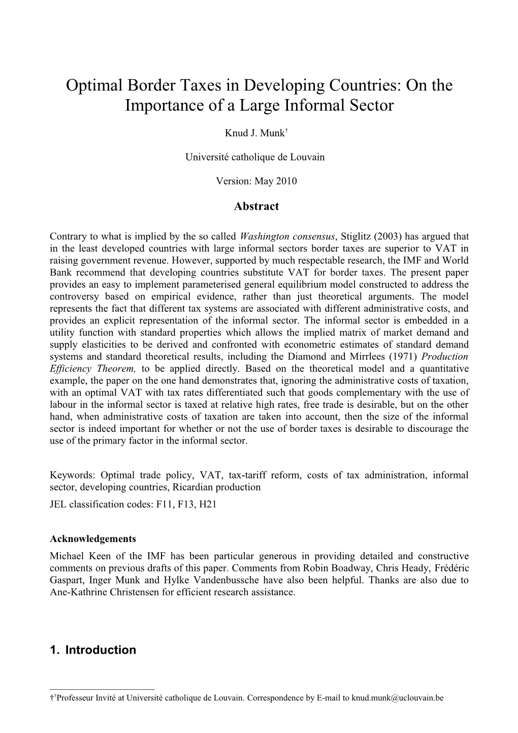 Optimal Border Taxes in Developing Countries: on the Importance of a Large Informal Sector