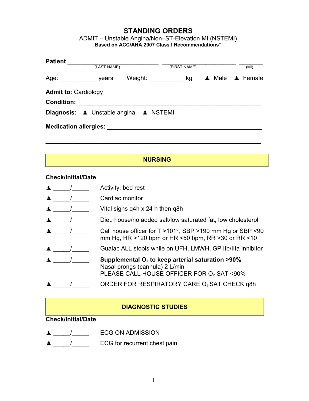 NSTEMI Standing Orders