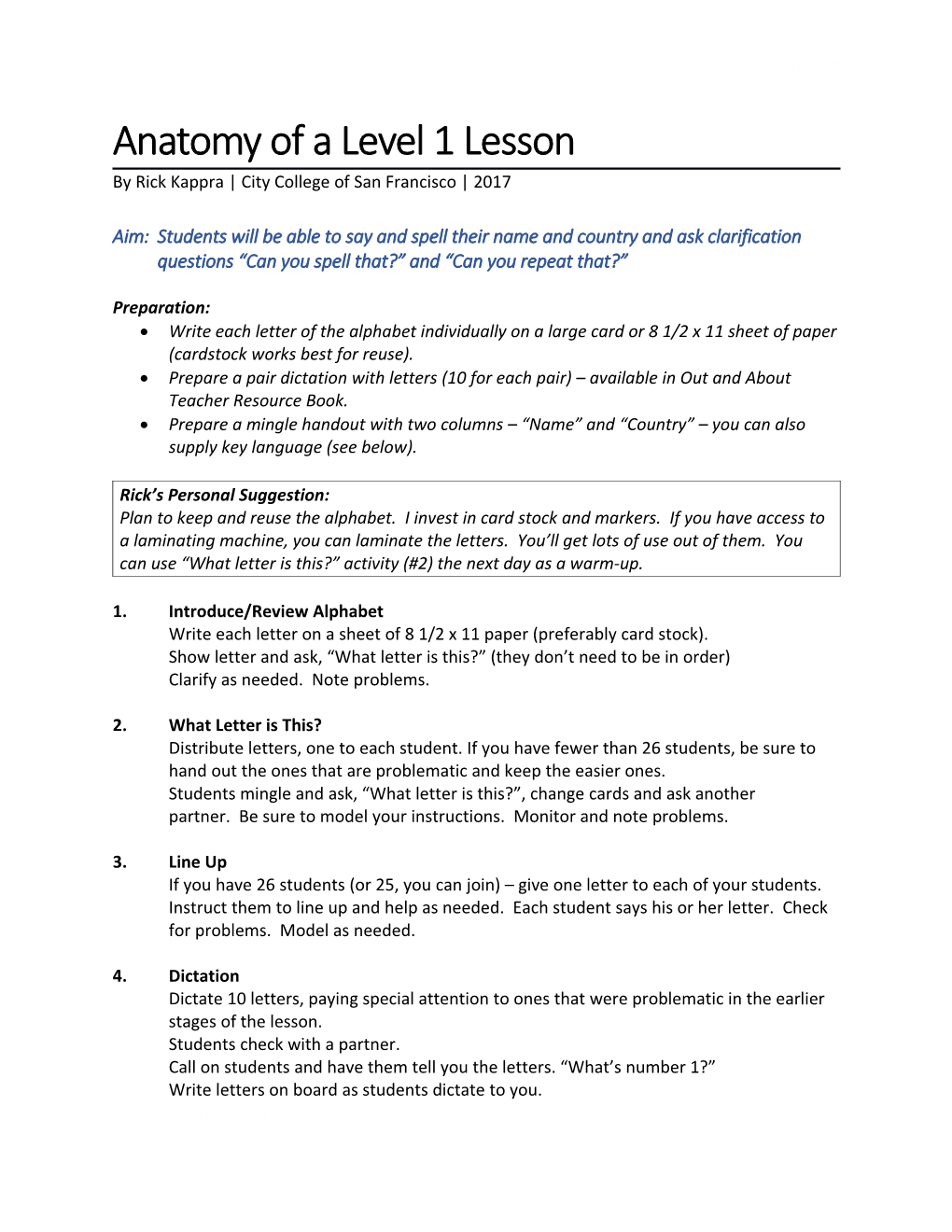 Anatomy of a Lesson 1 Handout